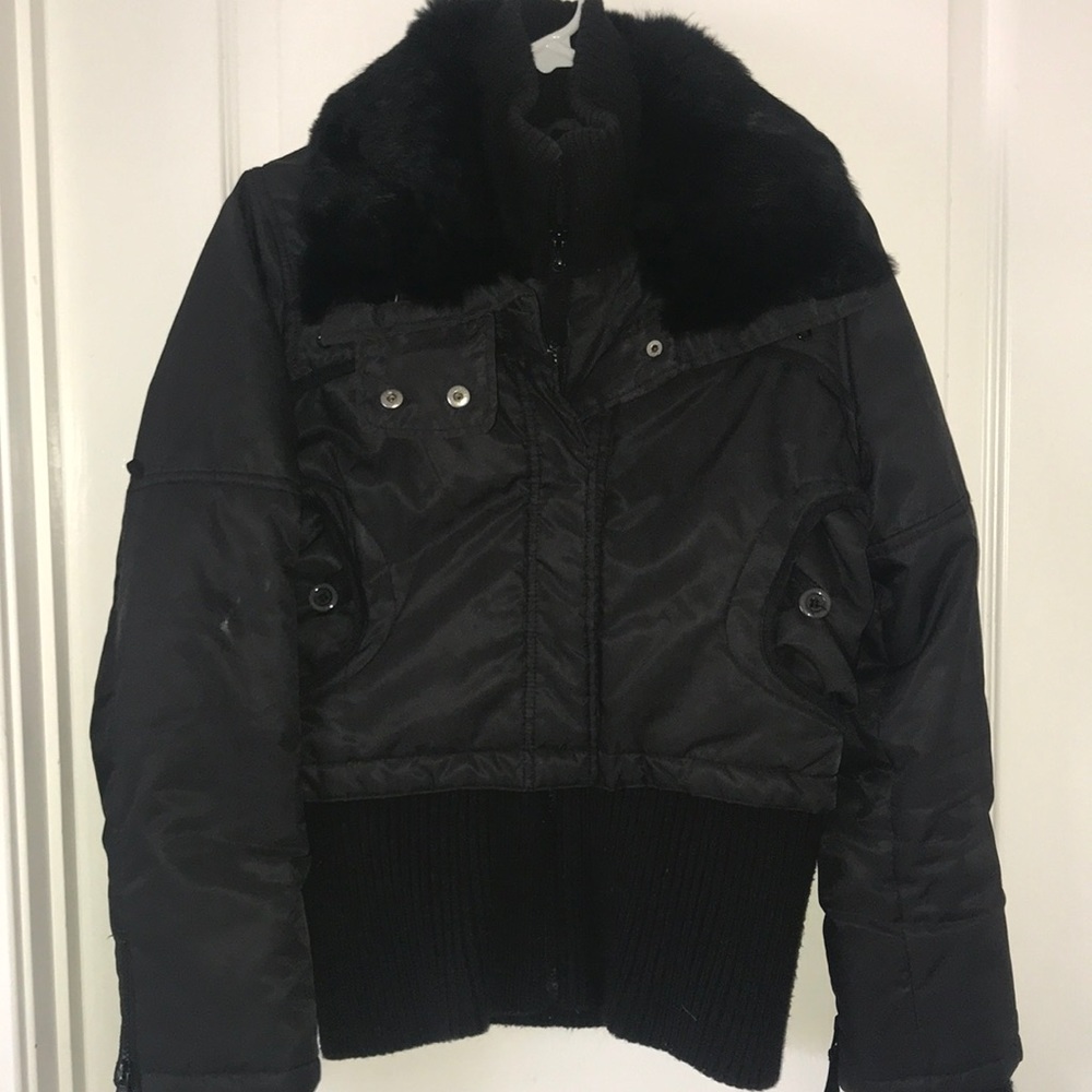Soia & Kyo Black Rabbit  Fur Jacket